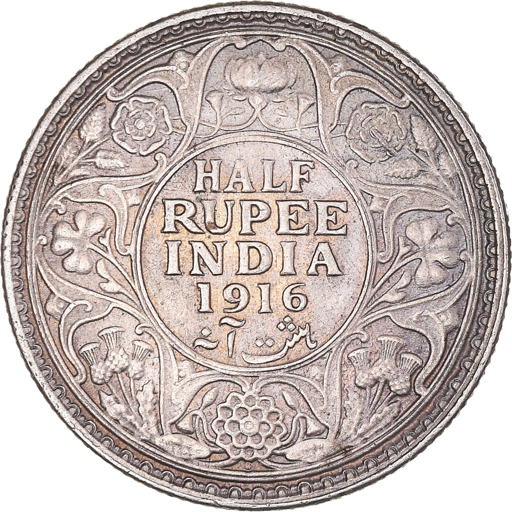 Coin, INDIA-BRITISH, George V, 1/2 Rupee, 1916, Bombay, EF(40-45), Silver