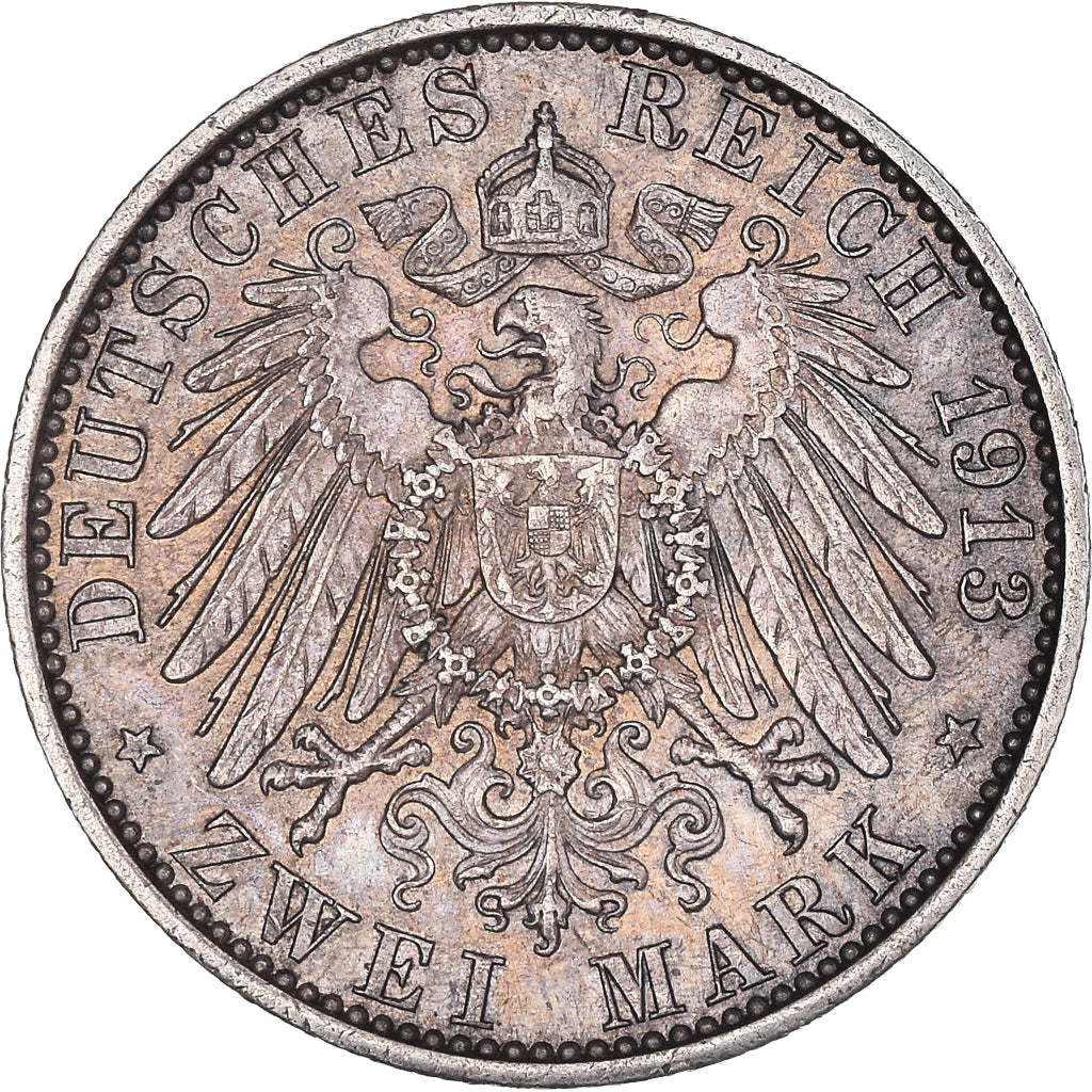 Coin, German States, PRUSSIA, Wilhelm II, 2 Mark, 1913, Berlin, AU(50-53)
