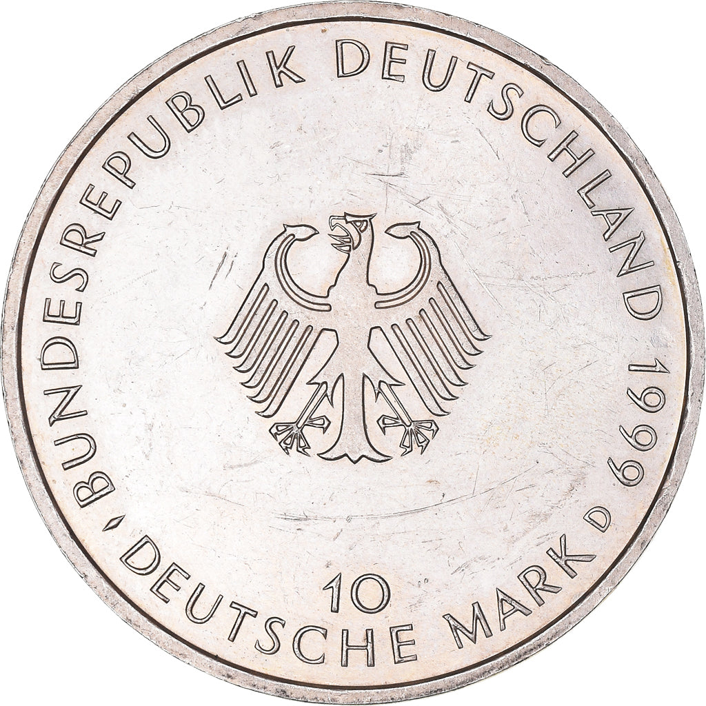 Coin, GERMANY - FEDERAL REPUBLIC, 10 Mark, 1999, Munich, EF(40-45), Silver