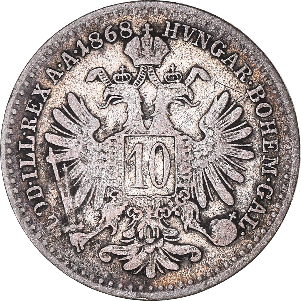 Coin, Austria, Franz Joseph I, 10 Kreuzer, 1868, Vienna, VF(30-35), Silver