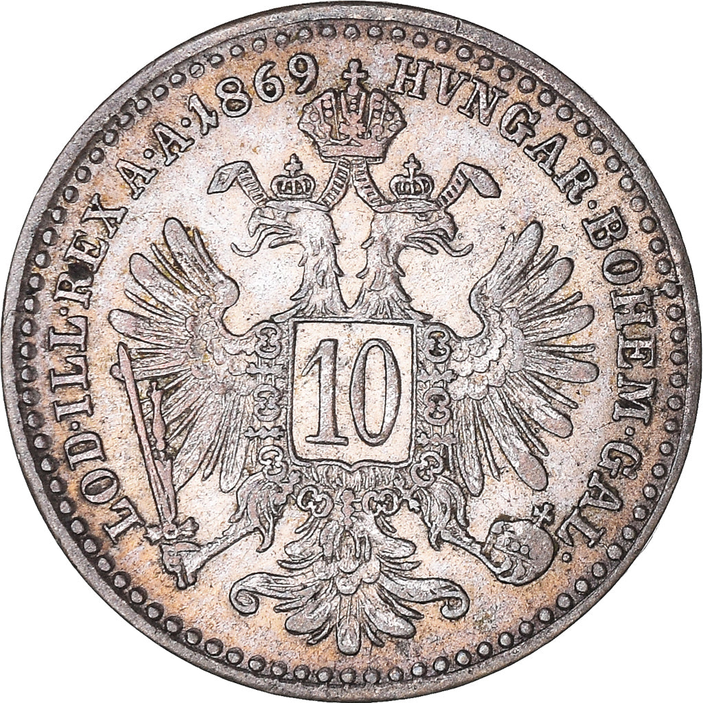 Moneta, Austria, Franz Joseph I, 10 Kreuzer, 1869, Vienna, EF(40-45), Srebro