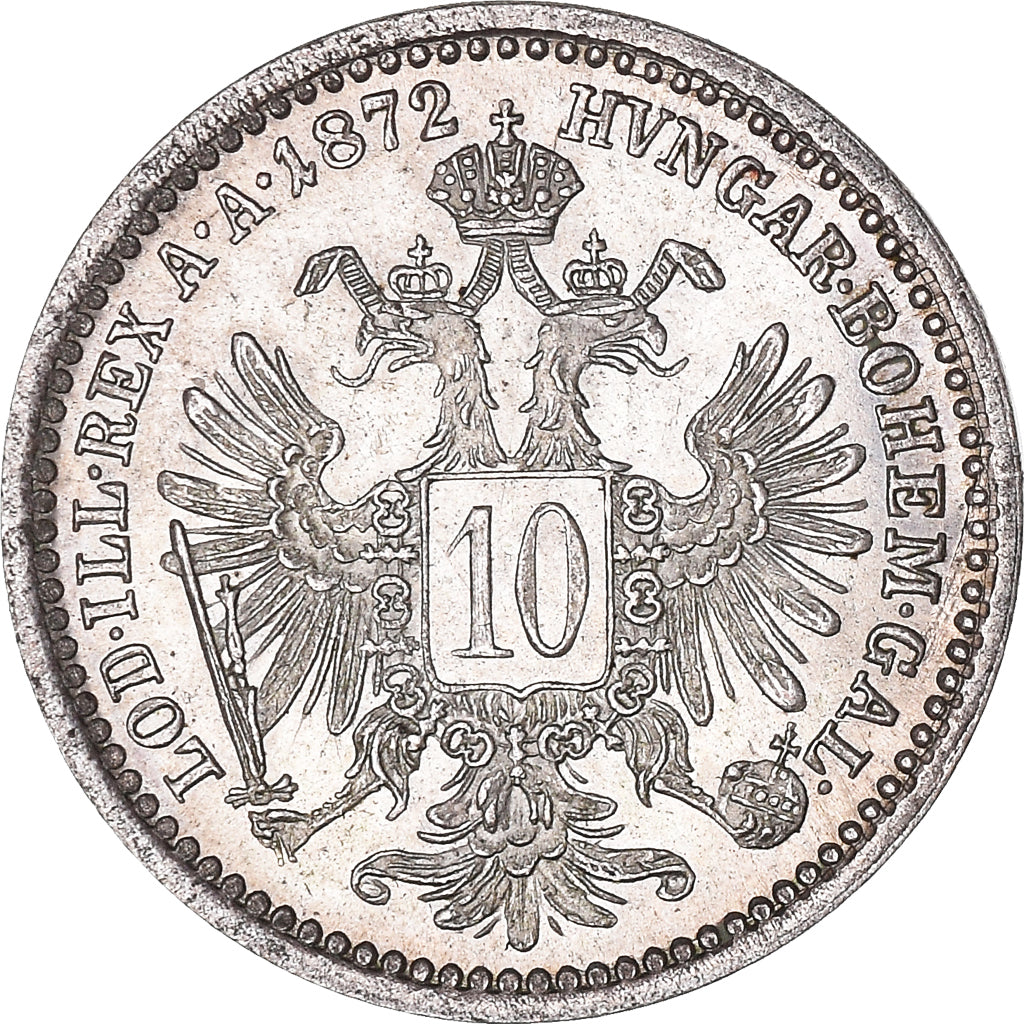 Munten, Oostenrijk, Franz Joseph I, 10 Kreuzer, 1872, Vienna, ZF+, Zilver