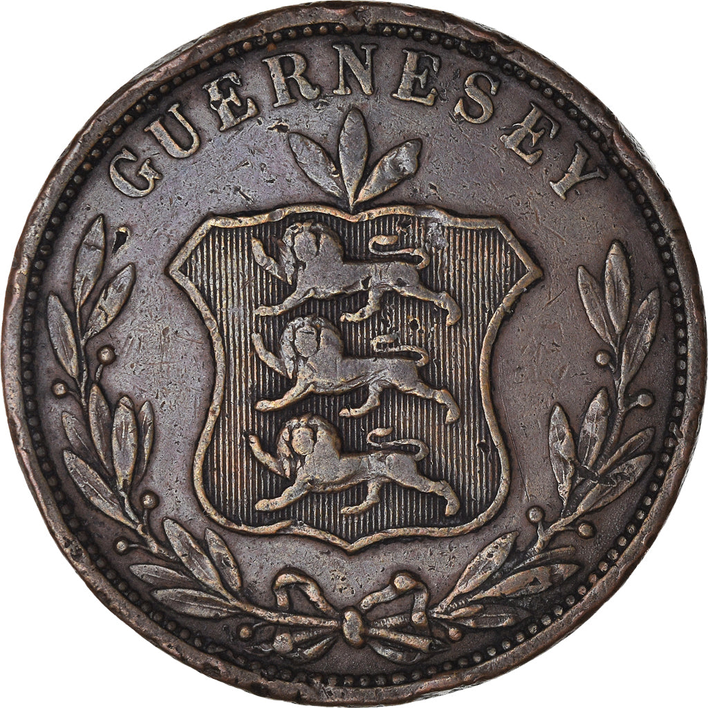 Moneda, Guernsey, 8 Doubles, 1858, Heaton, BC+, Cobre, KM:3