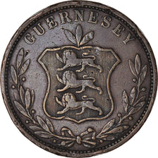 Moneda, Guernsey, 8 Doubles, 1858, Heaton, BC+, Cobre, KM:3