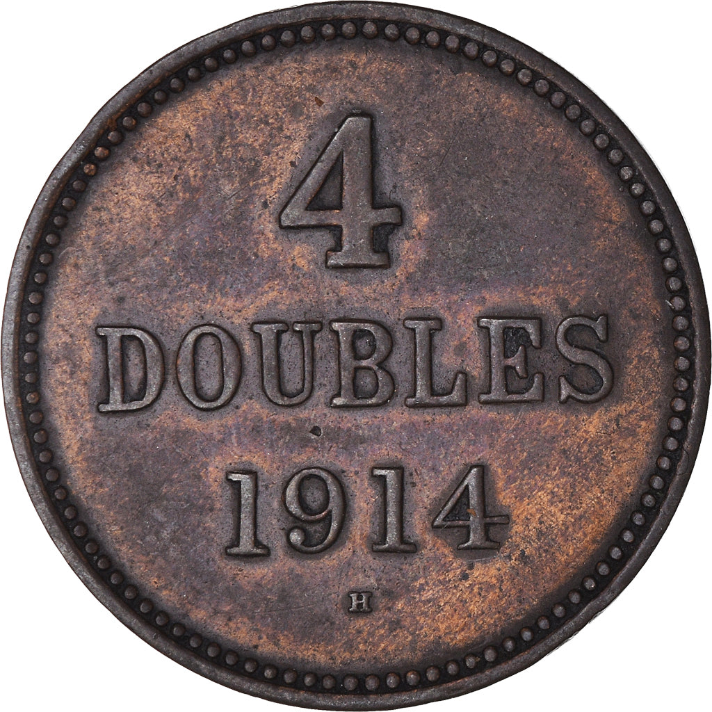Monnaie, Guernesey, 4 Doubles, 1914, Heaton, TB+, Bronze, KM:13
