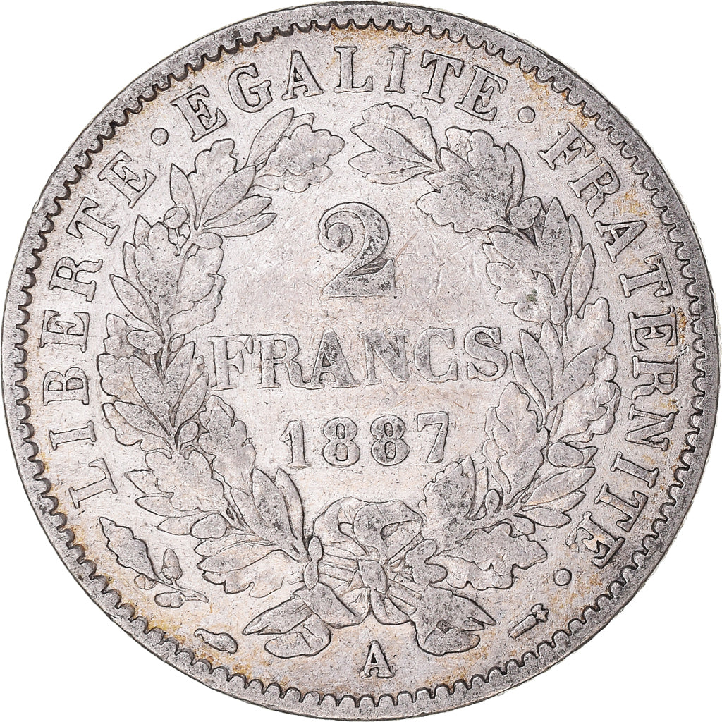Coin, France, Cérès, 2 Francs, 1887, Paris, VF(30-35), Silver, KM:817.1