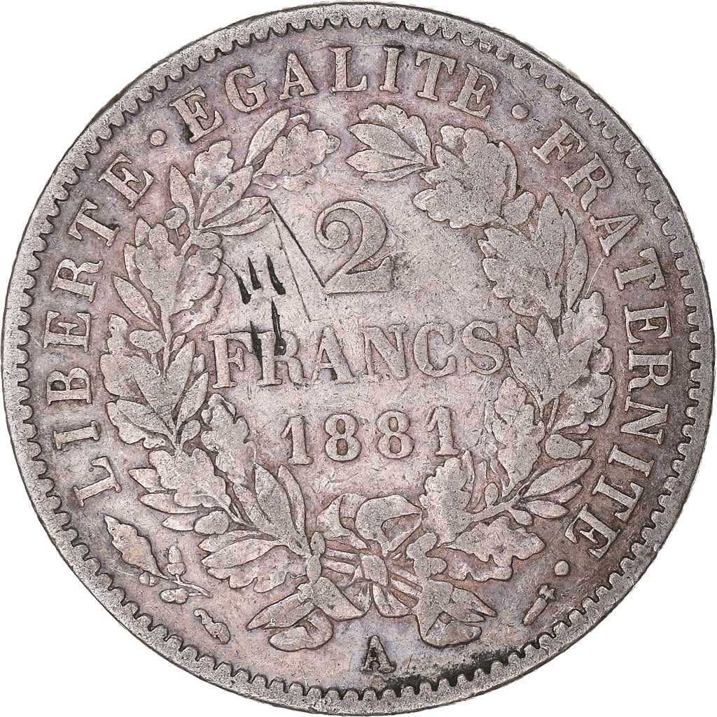 Coin, France, Cérès, 2 Francs, 1881, Paris, VF(30-35), Silver, KM:817.1