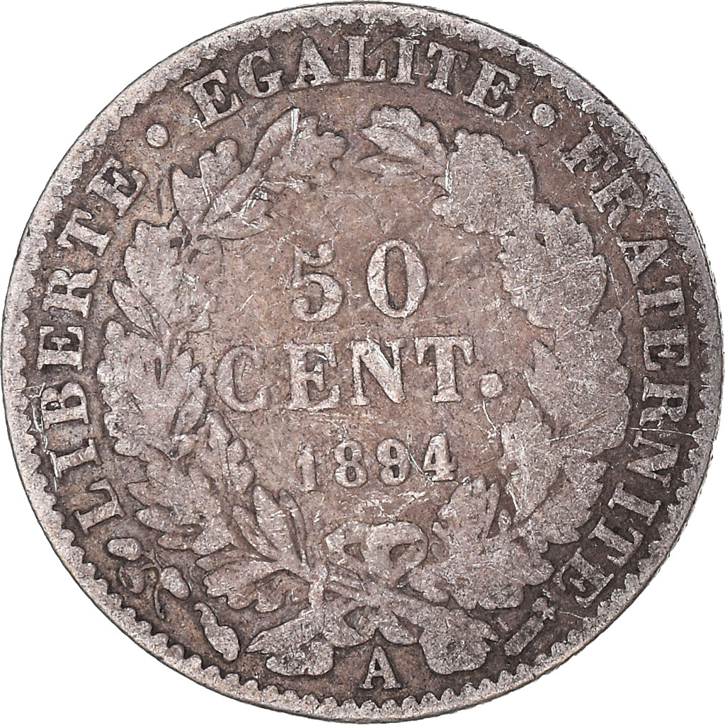 Coin, France, Cérès, 50 Centimes, 1894, Paris, VF(20-25), Silver, KM:834.1