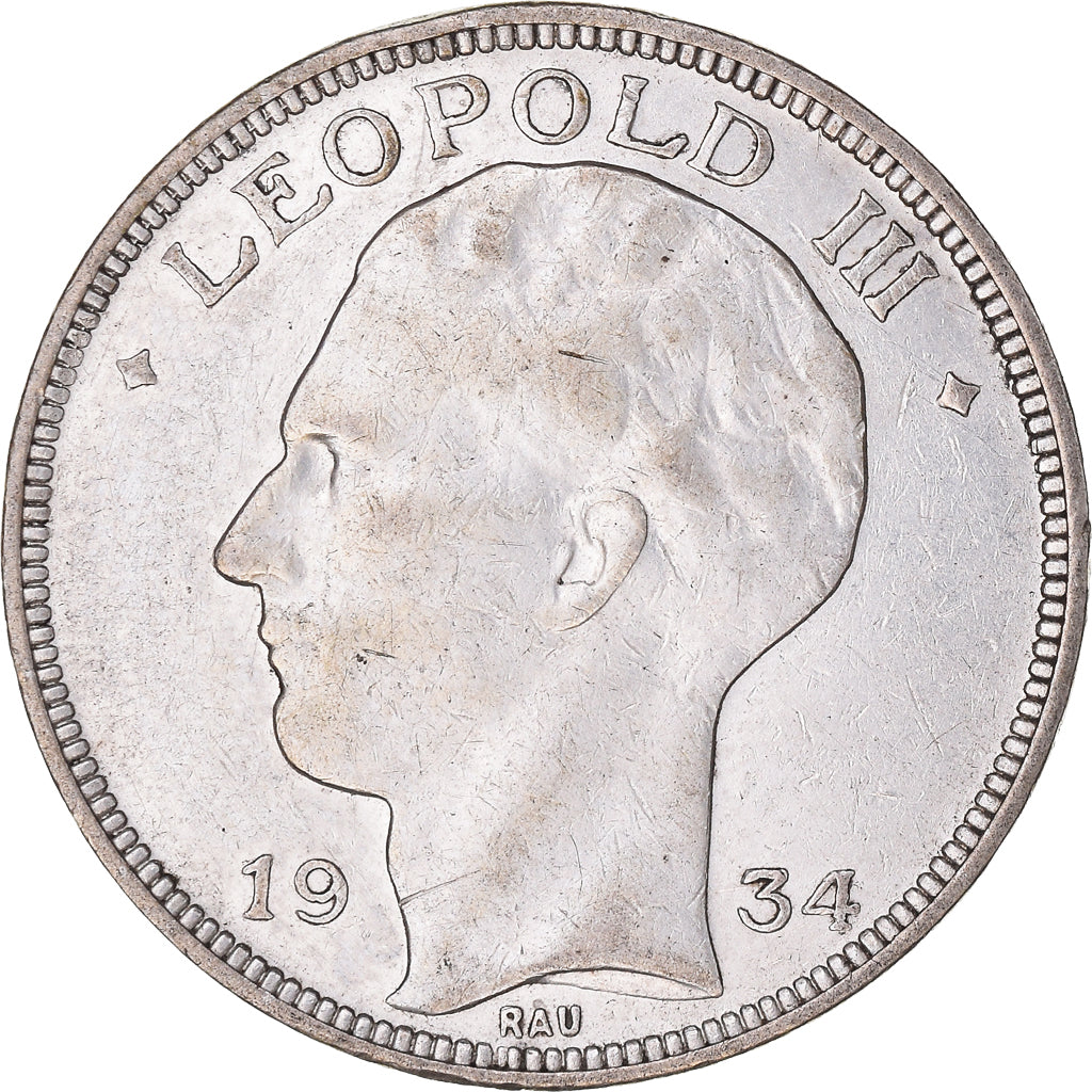 Coin, Belgium, 20 Francs, 20 Frank, 1934, Brussels, EF(40-45), Silver, KM:105