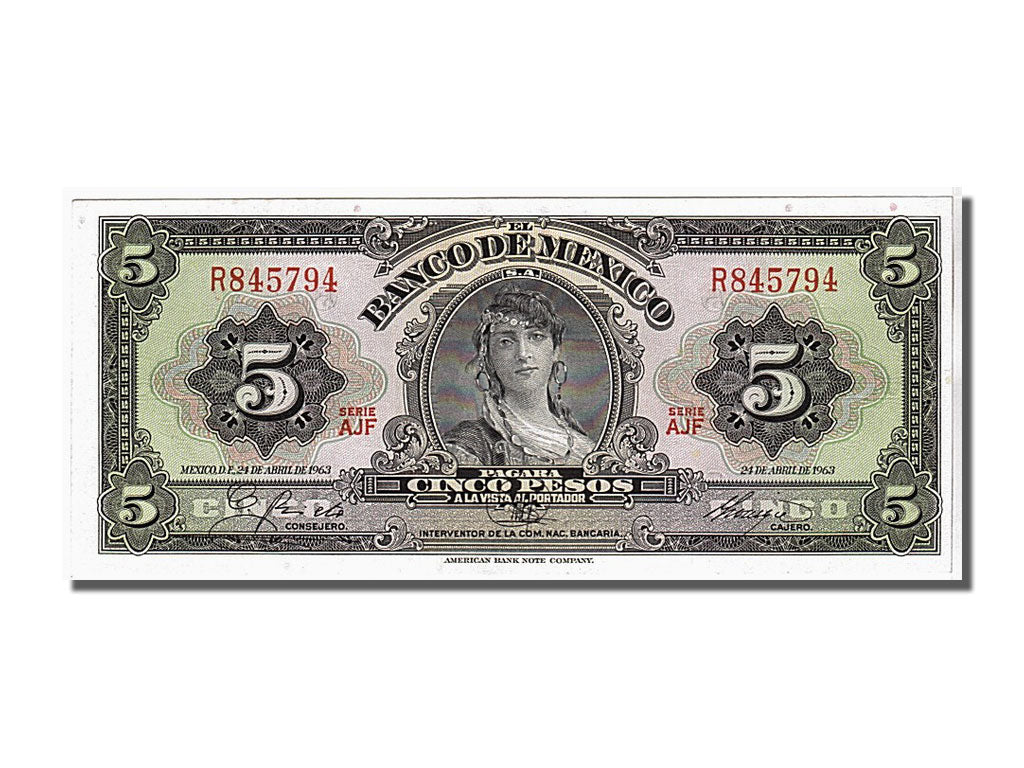 Geldschein, Mexiko, 5 Pesos, 1963, KM:60h, UNZ