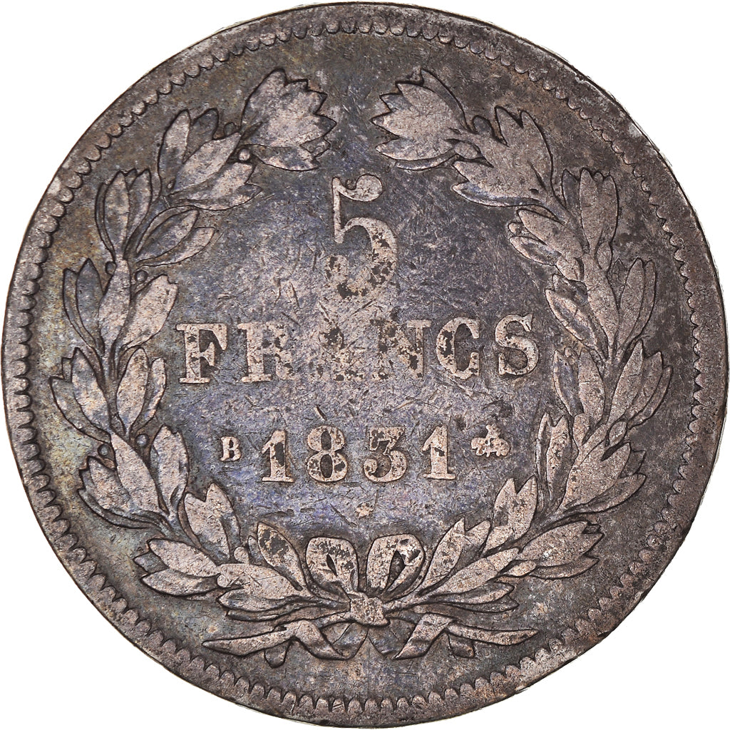 Münze, Frankreich, Louis-Philippe, 5 Francs, 1831, Rouen, S+, Silber, KM:736.2