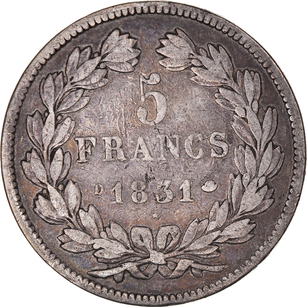 Moneta, Francja, Louis-Philippe, 5 Francs, 1831, Lyon, VF(30-35), Srebro