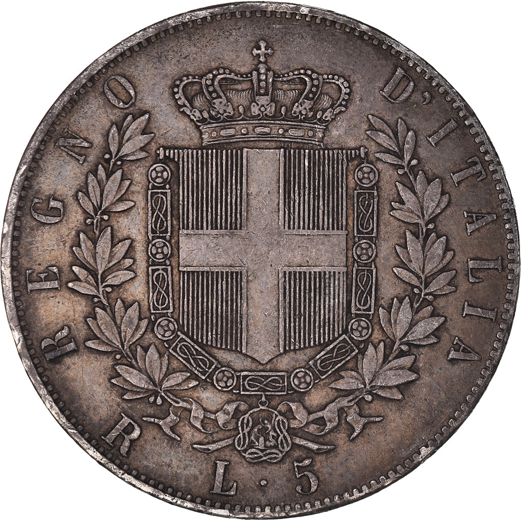 Coin, Italy, Vittorio Emanuele II, 5 Lire, 1876, Rome, EF(40-45), Silver, KM:8.4