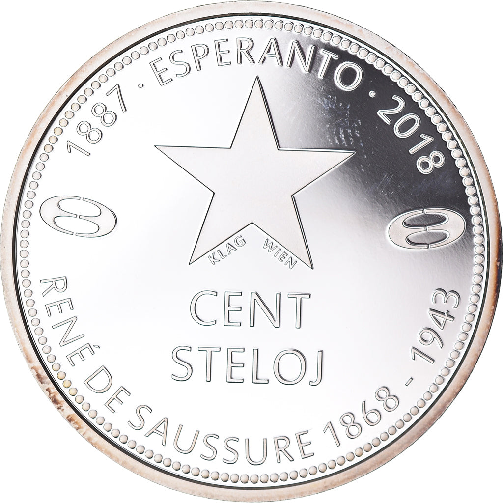 Coin, Austria, René de Saussure, esperanto, 100 steloj, 2018, Vienna