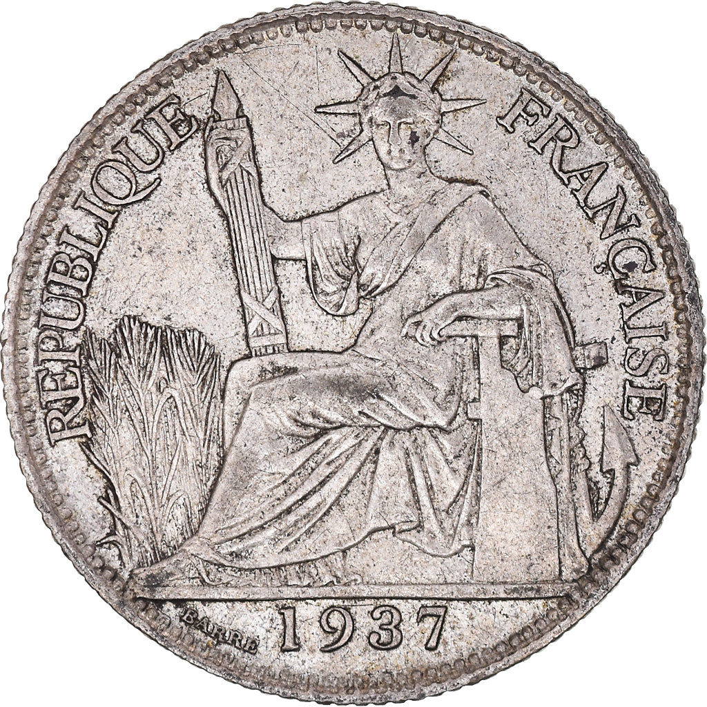 Coin, FRENCH INDO-CHINA, 20 Cents, 1937, Paris, EF(40-45), Silver, KM:17.2