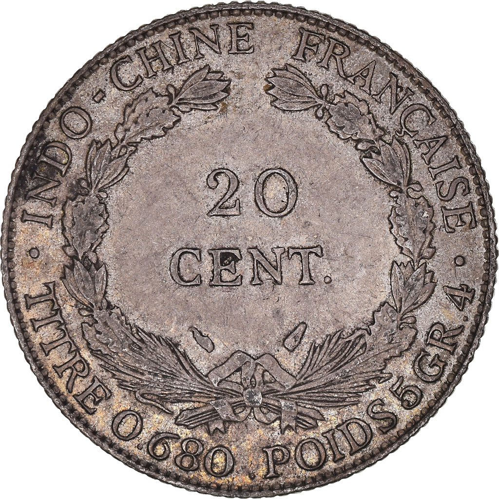 Coin, FRENCH INDO-CHINA, 20 Cents, 1937, Paris, EF(40-45), Silver, KM:17.2
