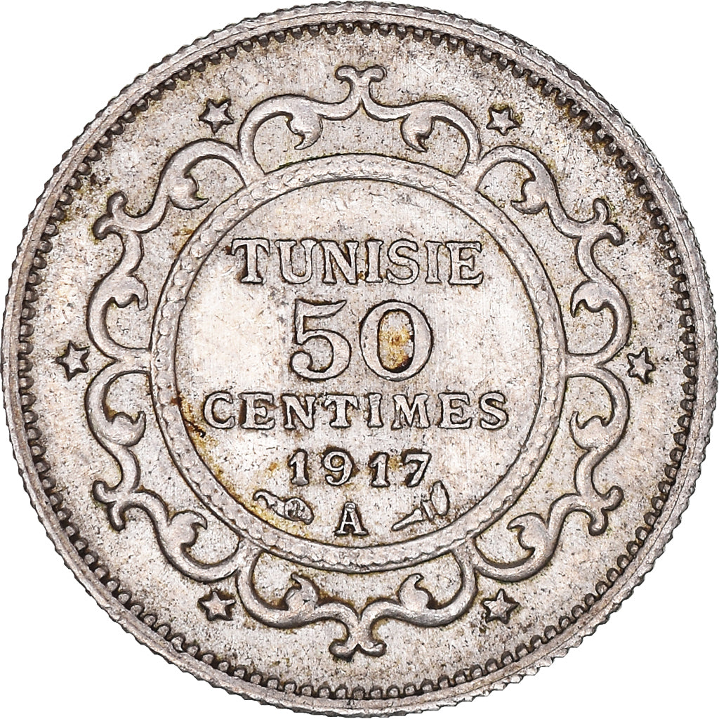 Coin, Tunisia, Muhammad al-Nasir Bey, 50 Centimes, 1917/AH1335, Paris