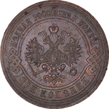 Coin, Russia, Nicholas II, 3 Kopeks, 1916, Petrograd, AU(50-53), Copper, KM:11.3
