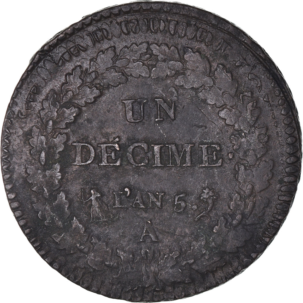 Coin, France, Dupré, Decime, AN 5, Paris, AU(50-53), Bronze, KM:645.1