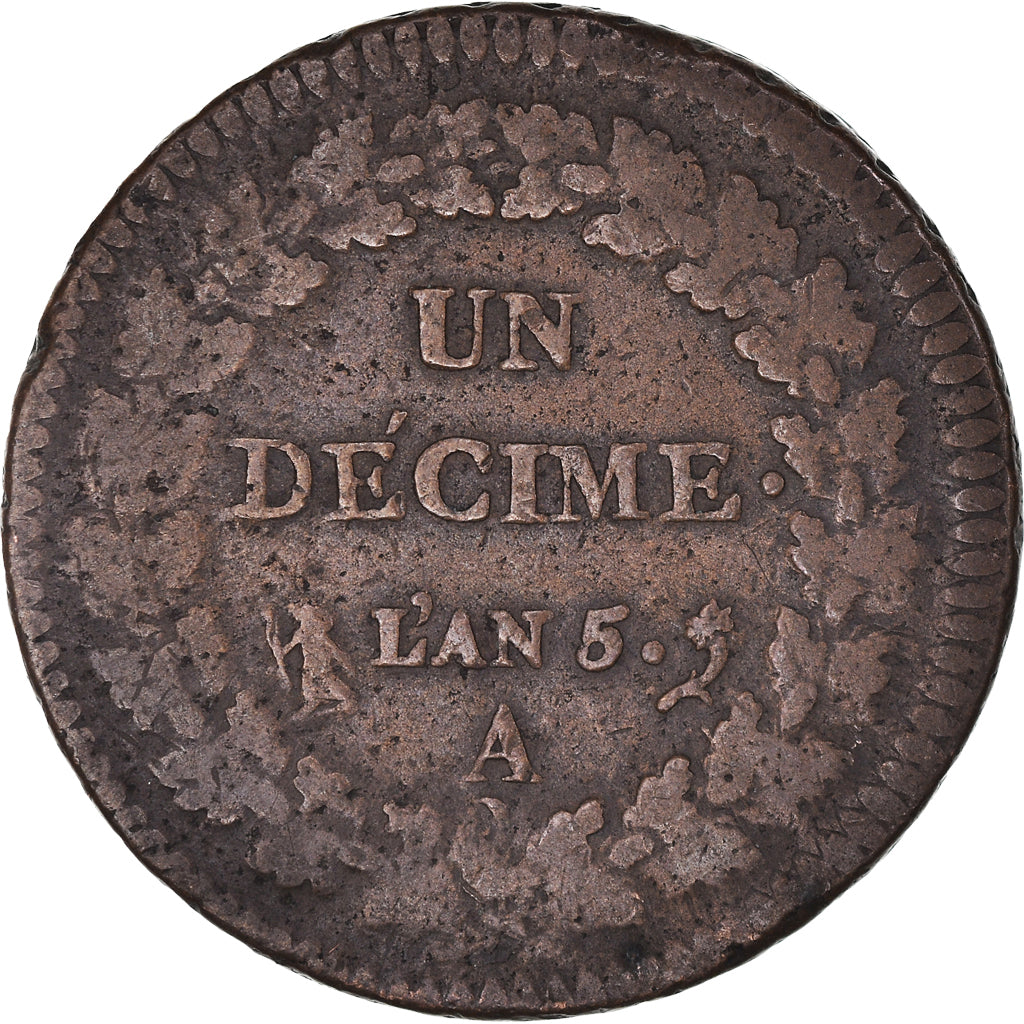 Moeda, França, Dupré, Decime, AN 5, Paris, VF(30-35), Bronze, KM:644.1