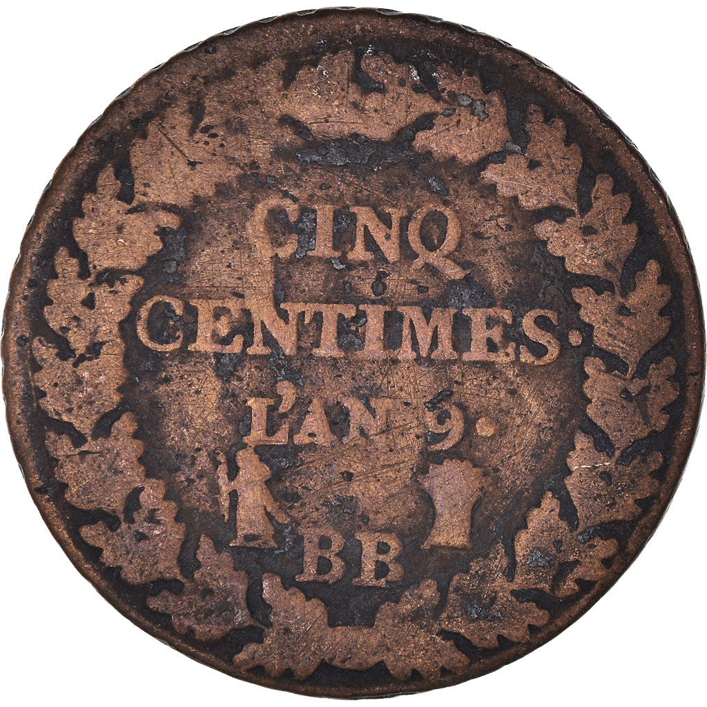 Moneta, Francja, Dupré, 5 Centimes, AN 9, Strasbourg, VF(20-25), Brązowy