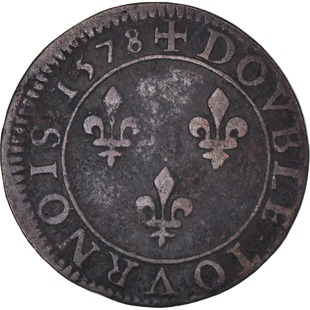 Coin, France, Henri III, Double Tournois, 1578, Paris, VF(30-35), Copper