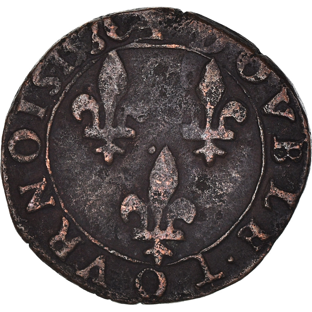 Coin, France, Henri III, Double Tournois, 158[?], Rouen, VF(20-25), Copper