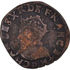 Moneta, Francia, Charles X, Double Tournois, 1594, Dijon, MB, Rame, CGKL:146