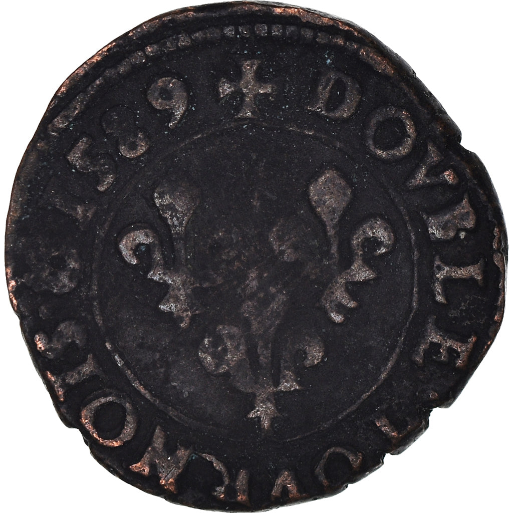 Coin, France, Henri III, Double Tournois, 1589, Rouen, VF(30-35), Copper