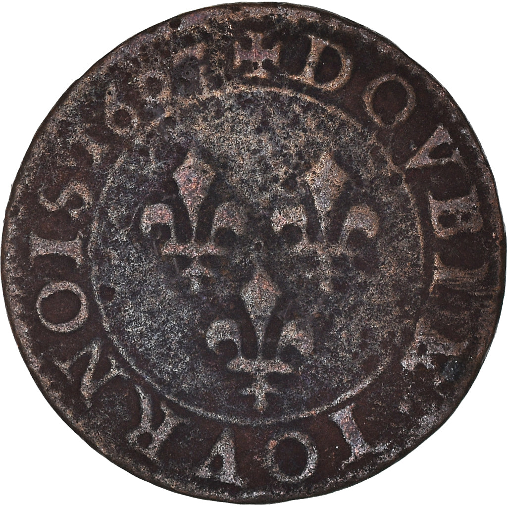 Moeda, França, Henri IV, Double Tournois, 1607, Paris, VF(20-25), Cobre