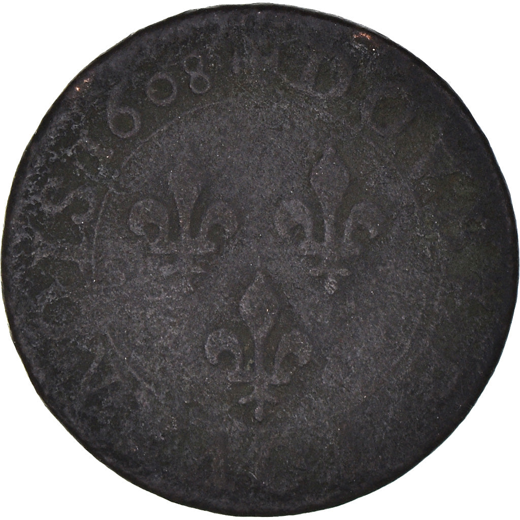 Moneta, Francia, Henri IV, Double Tournois, 1608, Paris, MB+, Rame, CGKL:222