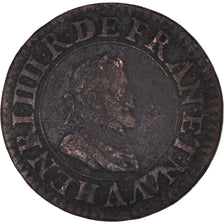 Moneda, Francia, Henri IV, Double Tournois, 1609, Paris, BC+, Cobre, CGKL:222