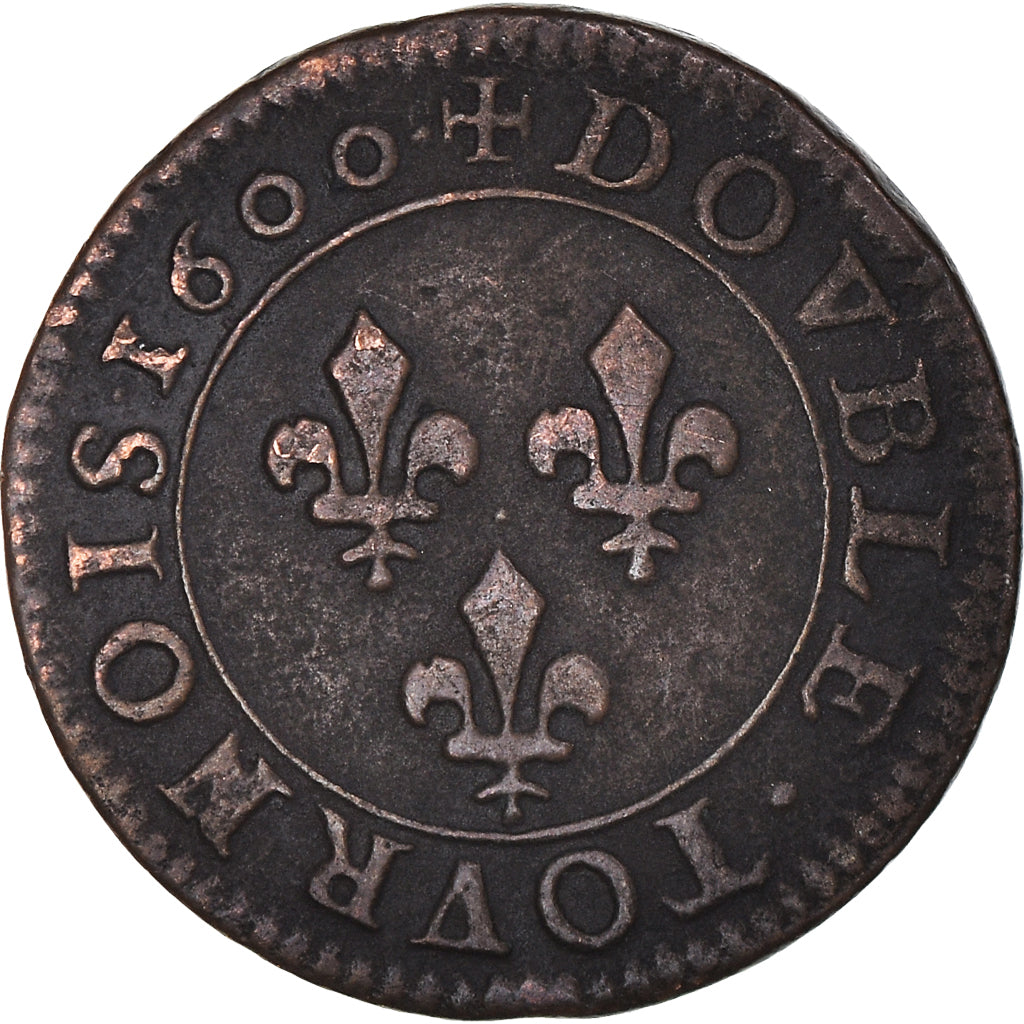 Moneta, Francja, Henri IV, Double Tournois, 1600, Paris, AU(50-53), Miedź