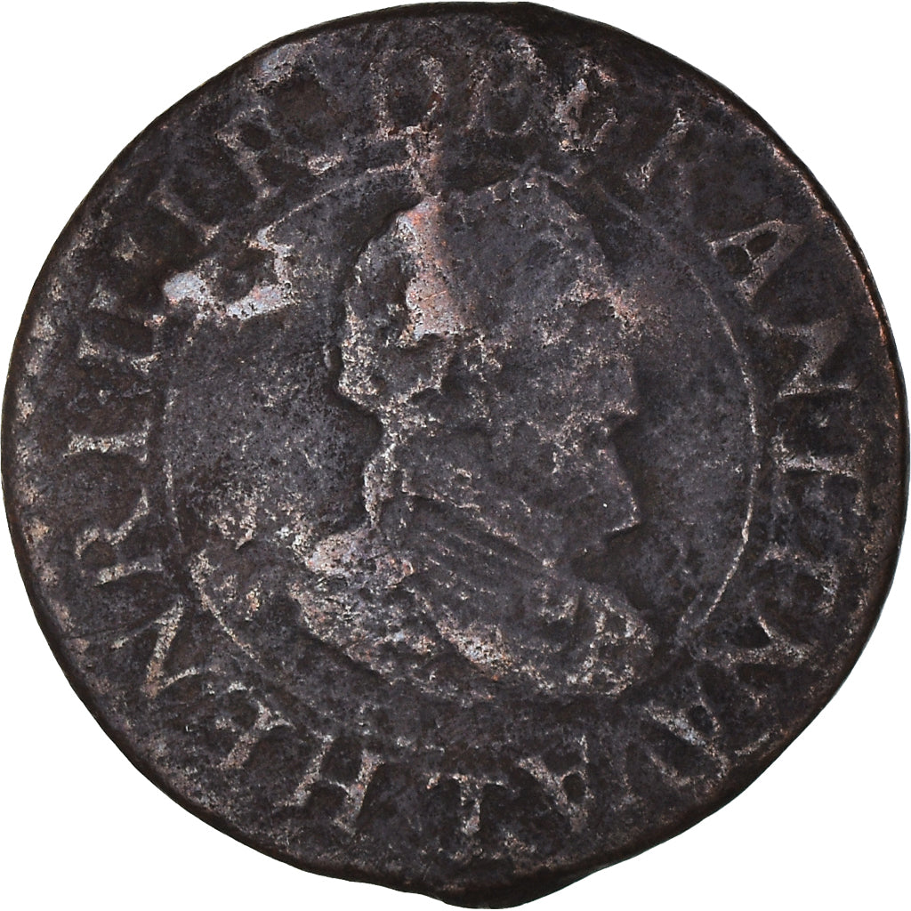 Moneta, Francja, Henri IV, Double Tournois, 1610, Nantes, F(12-15), Miedź