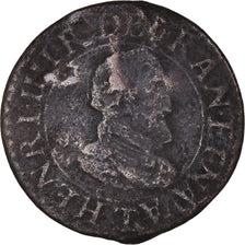 Moneta, Francja, Henri IV, Double Tournois, 1610, Nantes, F(12-15), Miedź