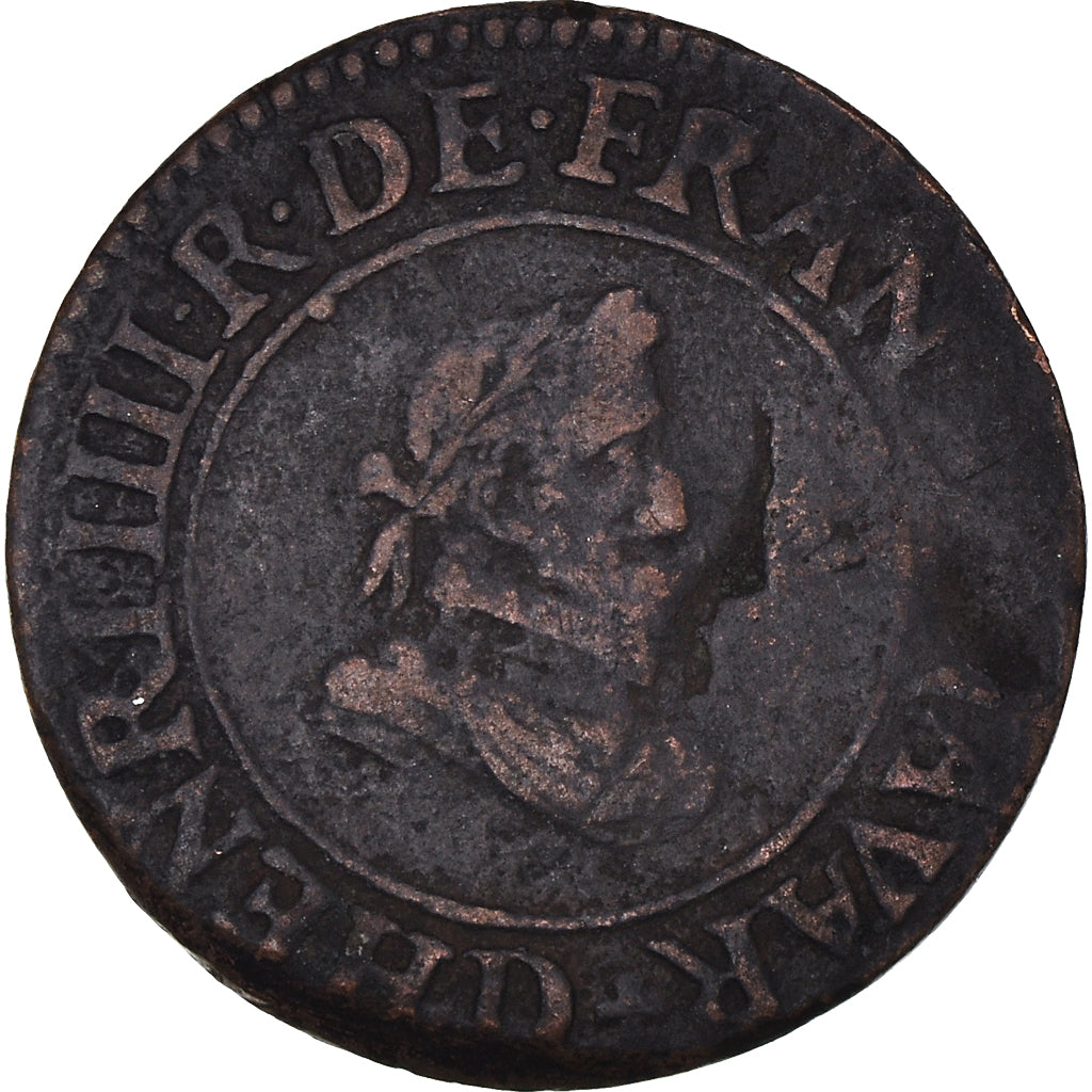 Coin, France, Henri IV, Double Tournois, 1607, Lyon, VF(30-35), Copper
