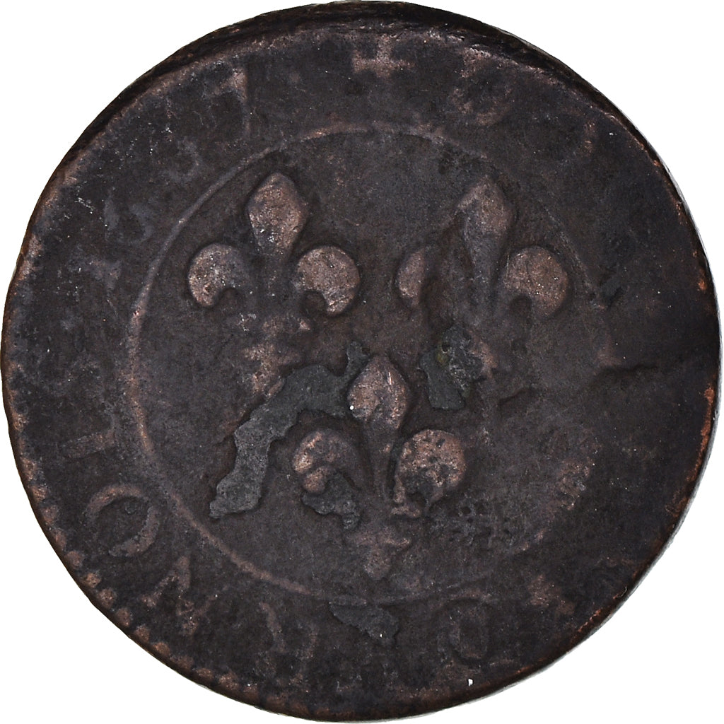 Coin, France, Henri IV, Double Tournois, 1607, Lyon, VF(30-35), Copper