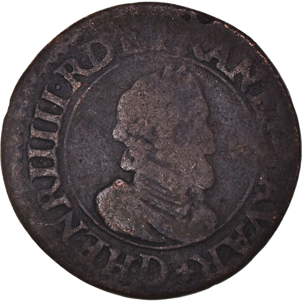 Coin, France, Henri IV, Double Tournois, 1610 ?, Lyon, VF(20-25), Copper