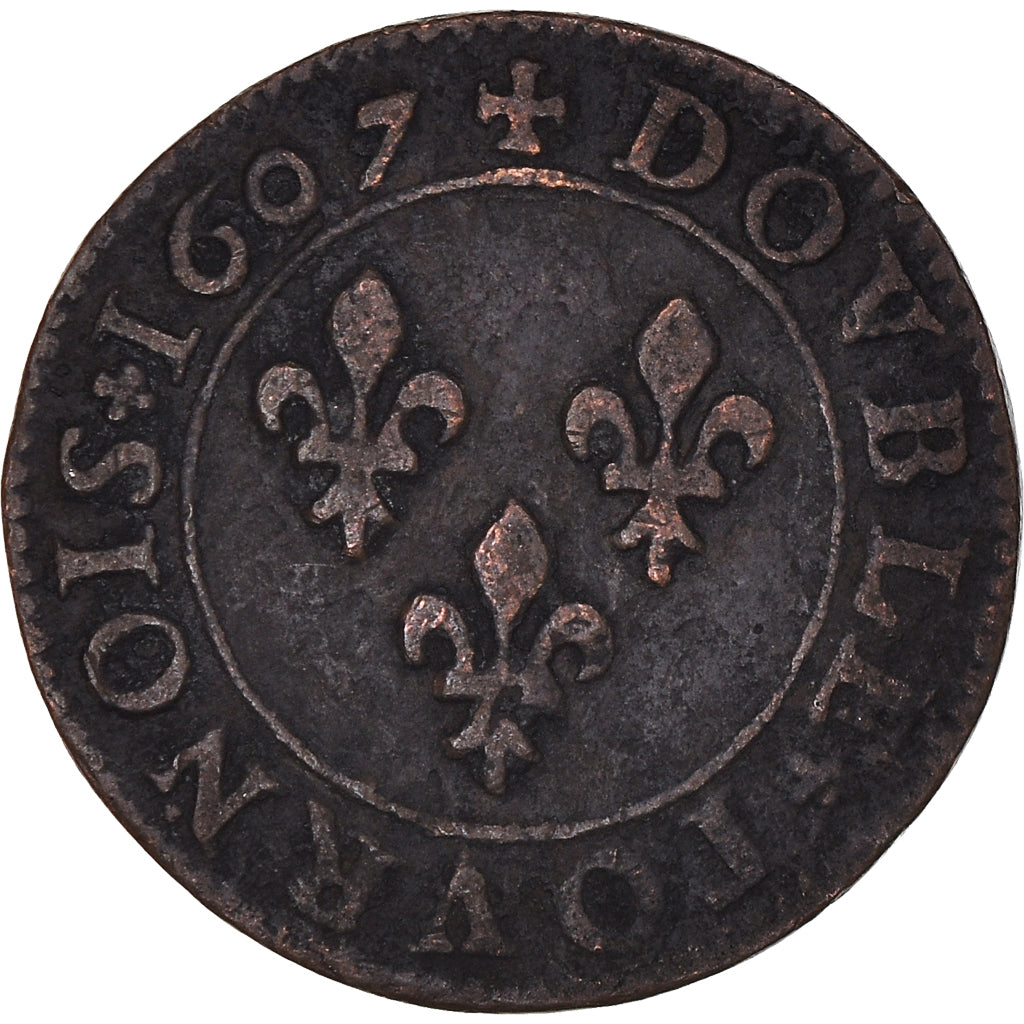 Moneta, Francia, Henri IV, Double Tournois, 1607, Lyon, BB, Rame, CGKL:202.B.2