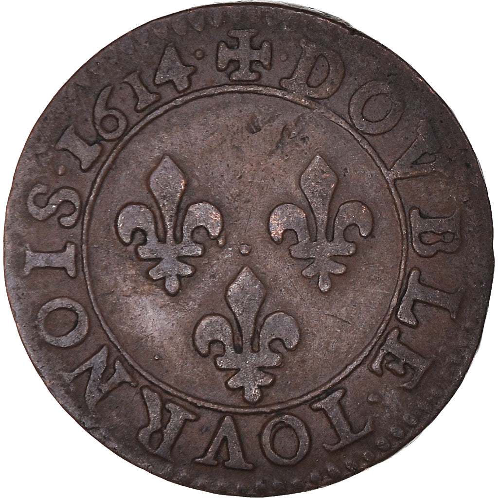 Moneta, Francja, Louis XIII, Double Tournois, 1614, Paris, EF(40-45), Miedź