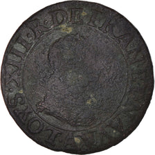 Coin, France, Louis XIII, Double Tournois, 1611, Paris, VF(20-25), Copper