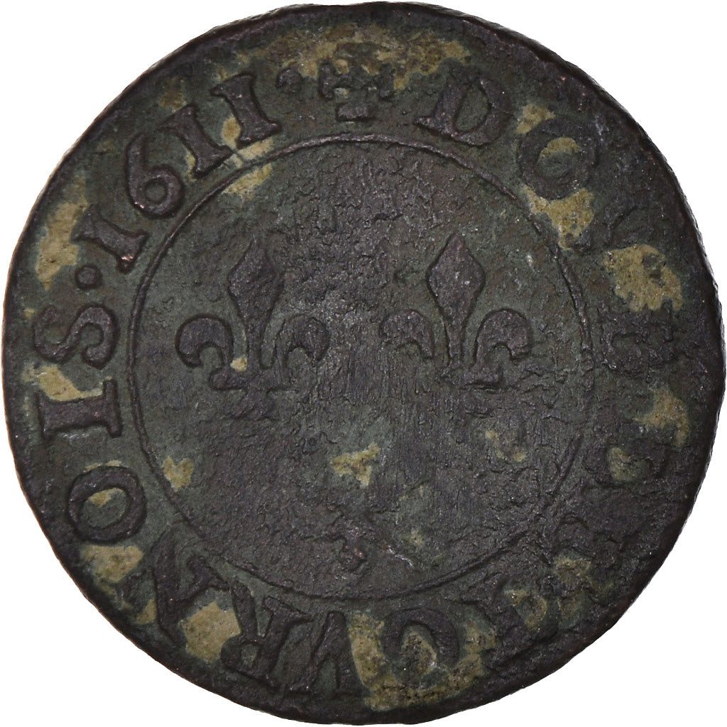 Coin, France, Louis XIII, Double Tournois, 1611, Paris, VF(20-25), Copper