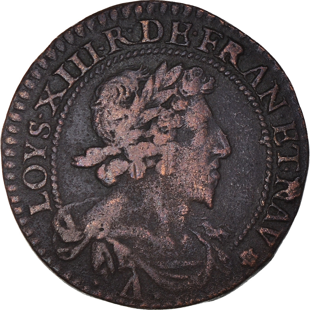 Coin, France, Louis XIII, Double Tournois, 1629, Paris, EF(40-45), Copper