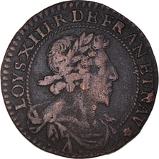 Coin, France, Louis XIII, Double Tournois, 1629, Paris, EF(40-45), Copper