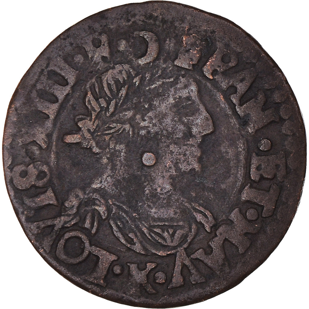 Moneda, Francia, Louis XIII, Double Tournois, 1639, Bordeaux, MBC, Cobre