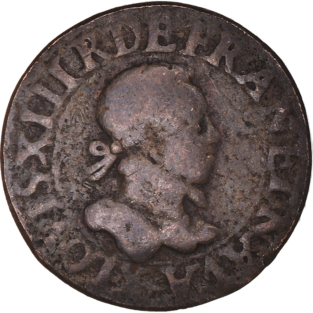 Munten, Frankrijk, Louis XIII, Double Tournois, 1615, Amiens, FR, Koper