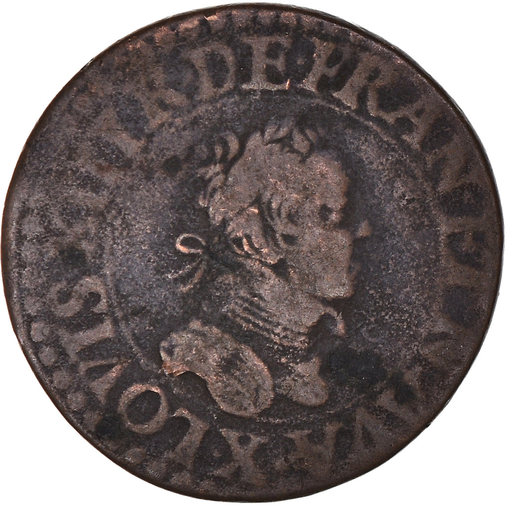 Moneda, Francia, Louis XIII, Double Tournois, 1616, Amiens, BC+, Cobre, CGKL:264