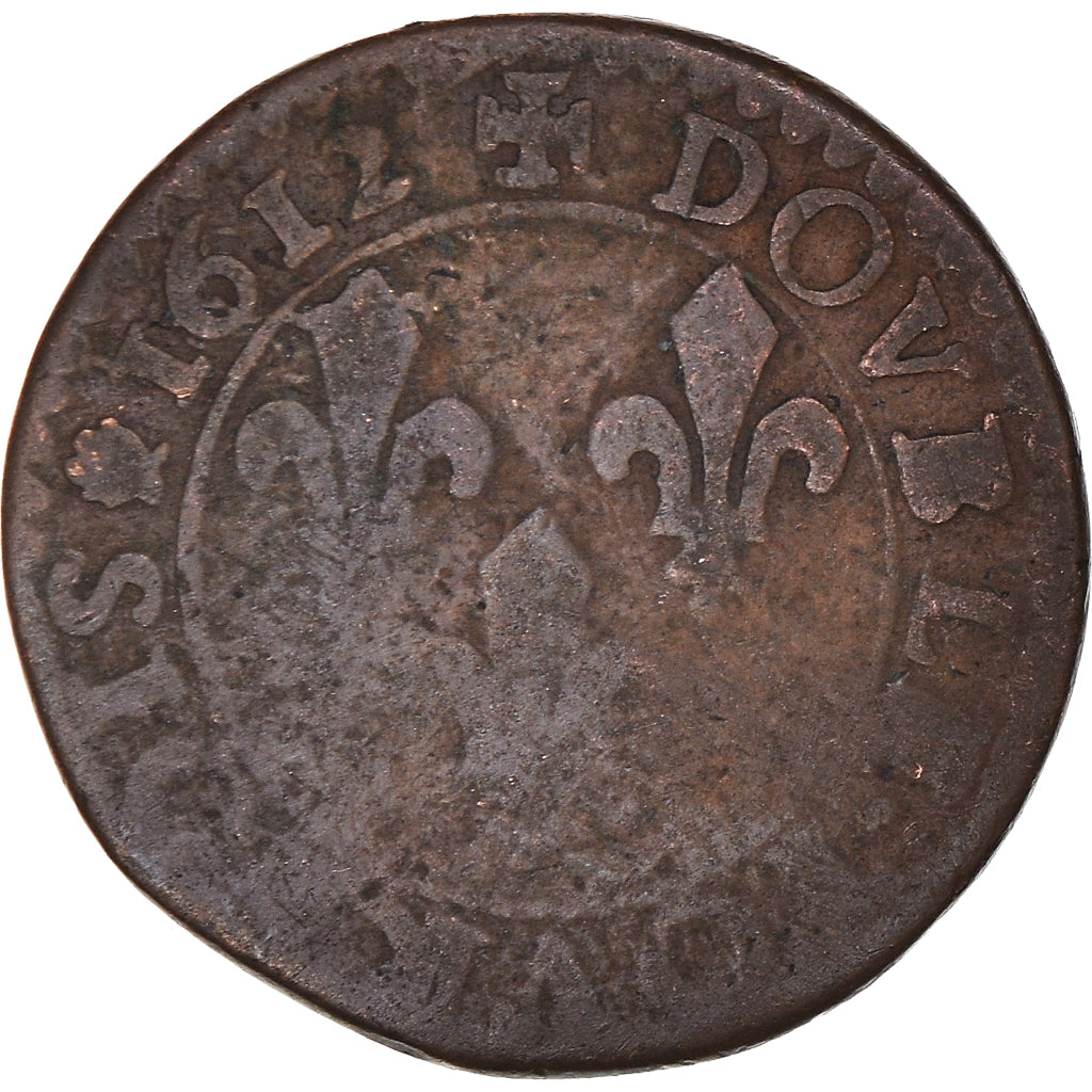 Munten, Frankrijk, Louis XIII, Double Tournois, 1612, Toulouse, FR, Koper