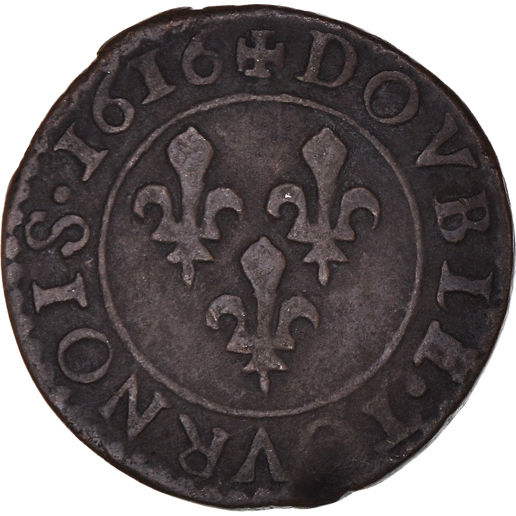 Monnaie, France, Louis XIII, Double Tournois, 1616, Nantes, TB+, Cuivre