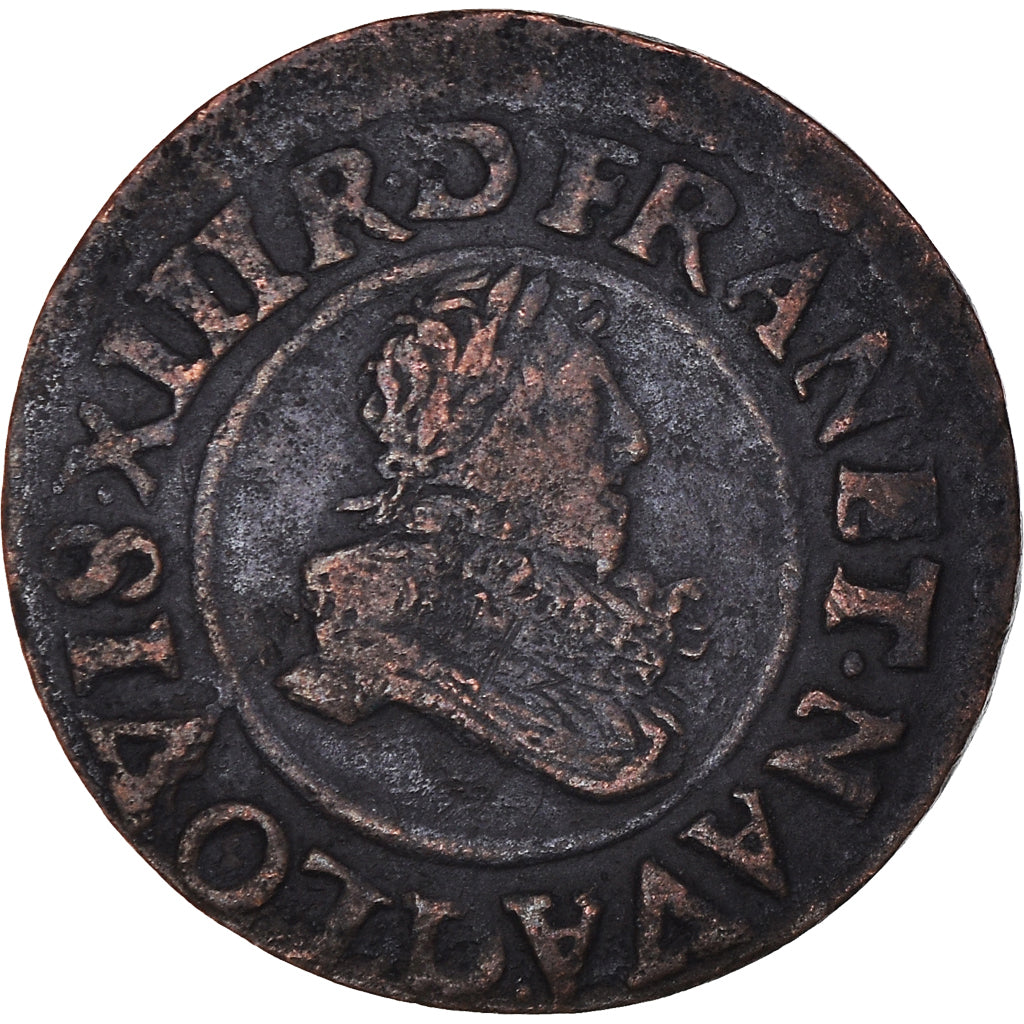 Moeda, França, Louis XIII, Double Tournois, 1635, Paris, EF(40-45), Cobre
